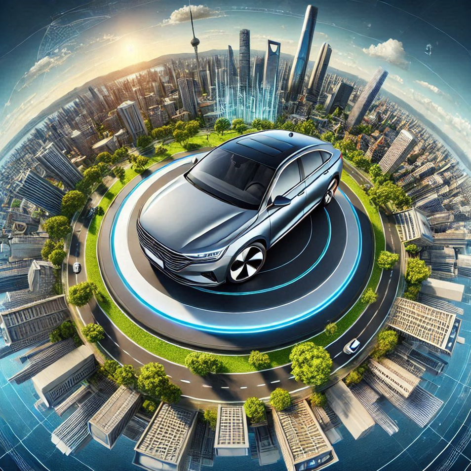 카메라로 전면 후면 좌우 측면을 촬영해 상단에서 내려다보는 시점(탑뷰)로 자동차를 디스플레이 해주는 모습