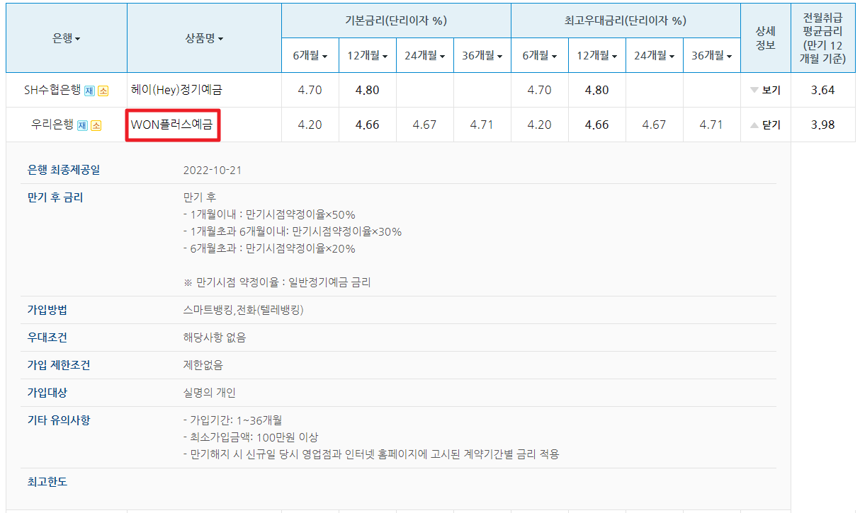 예금상품금리비교 이미지5 - WON플러스예금