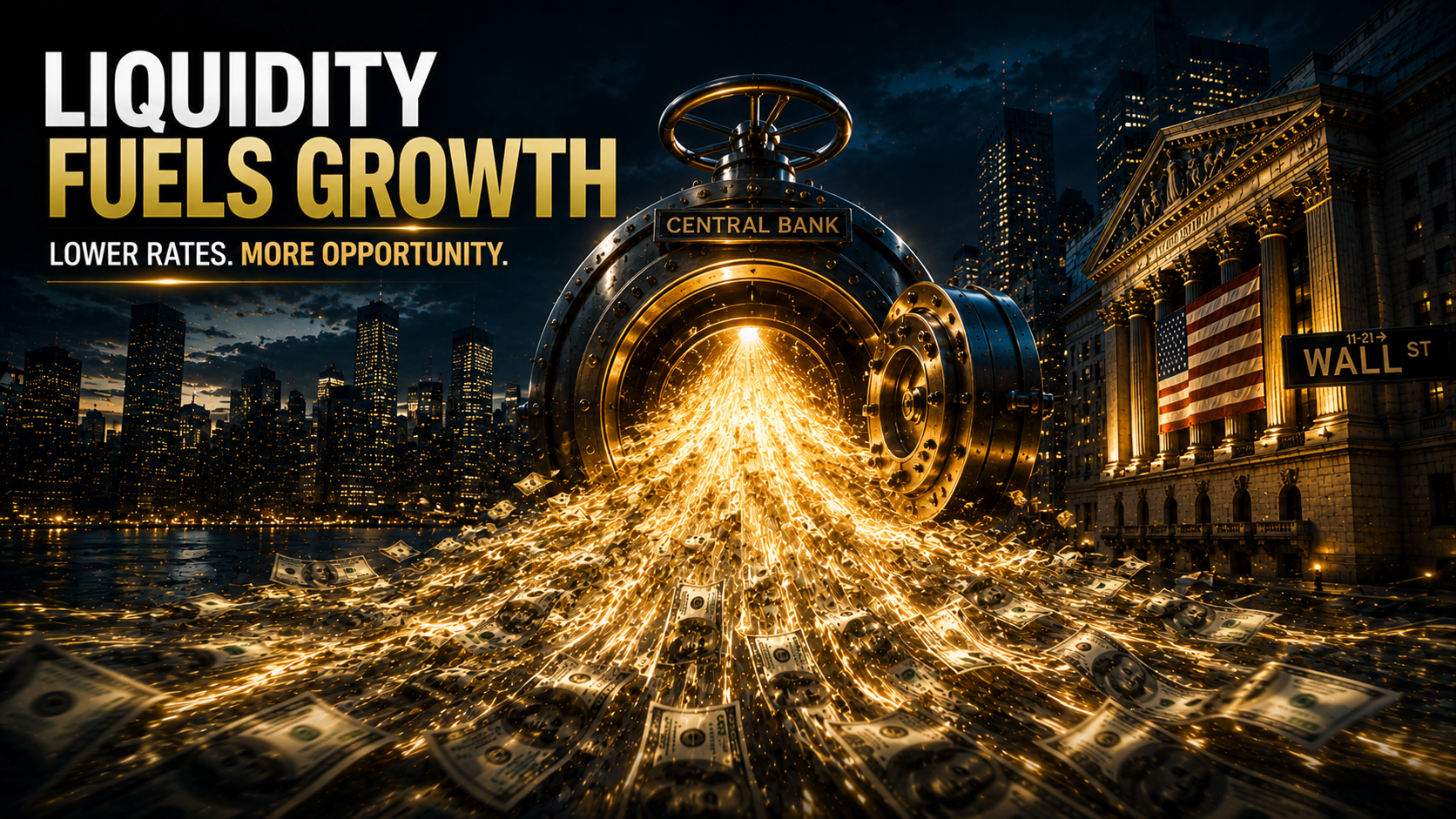 Central bank liquidity flowing into markets and supporting economic growth and asset prices