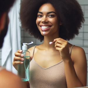 구내염을 예방하기 위한 구강청결제 사용모습