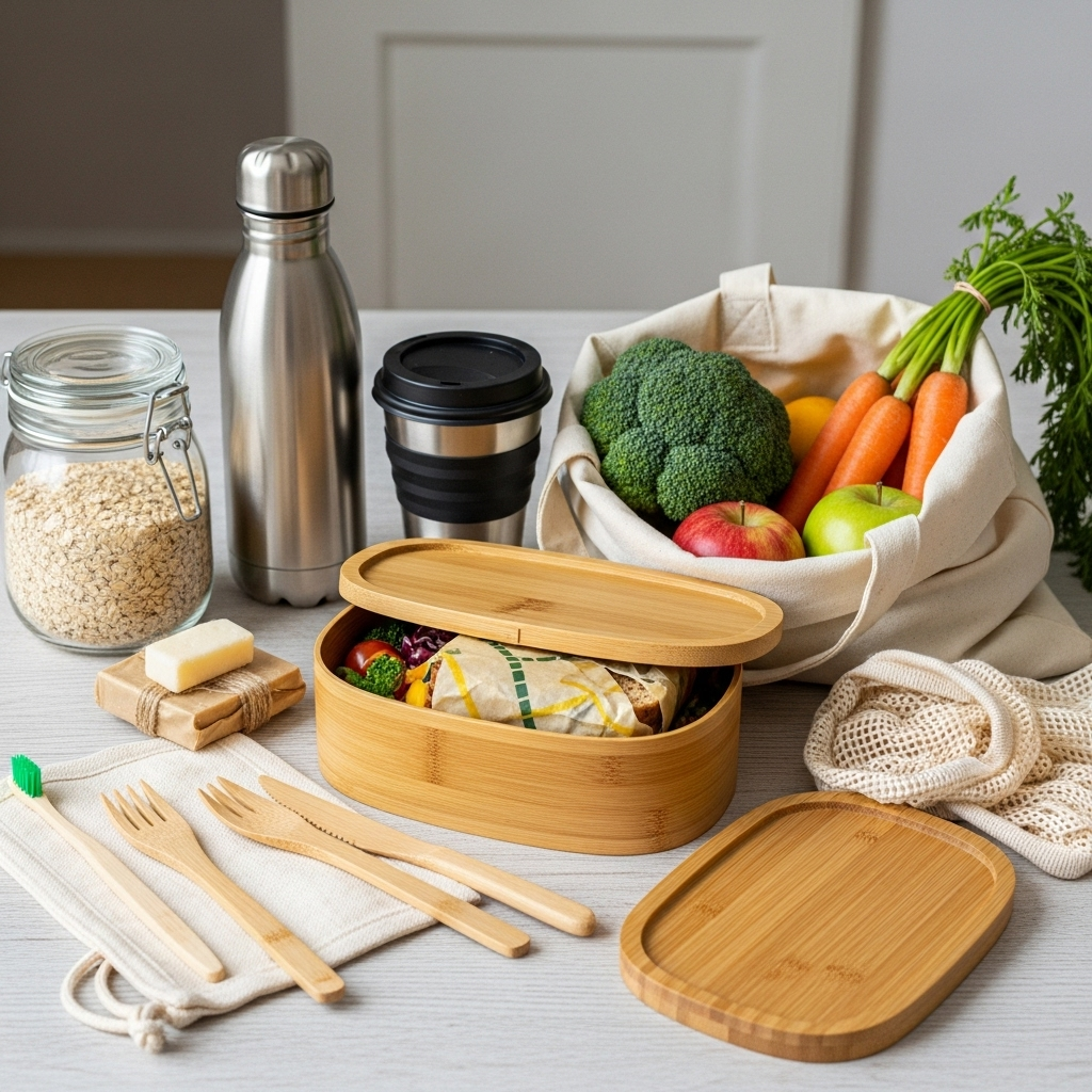 플라스틱 대신 대나무와 천 소재 용품을 사용한 제로 웨이스트 실천 아이템