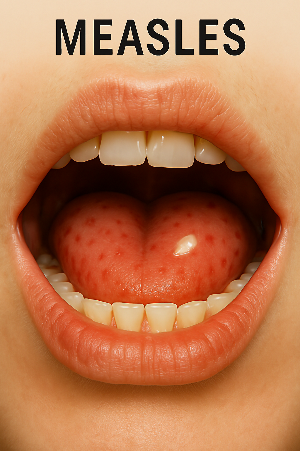 홍역 증상인 코플릭 반점 이미지로 혀에 하얀 반점이 생김