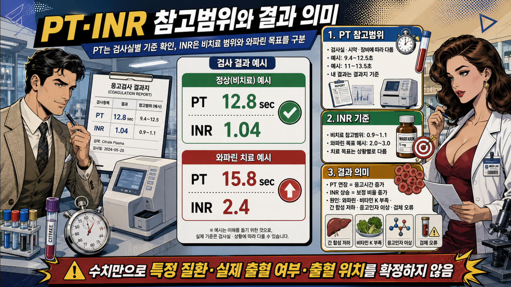 PT·INR 참고범위와 결과 해석, PT 연장과 INR 상승의 의미를 설명하는 메디컬 인포그래픽