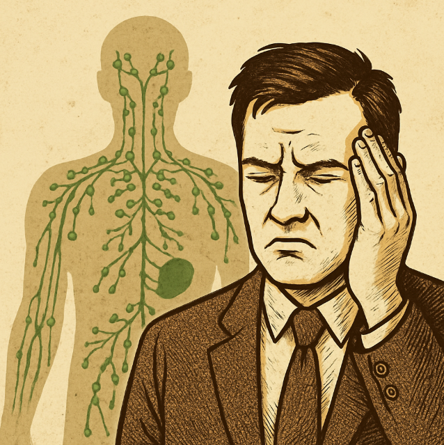 스트레스를 받은 남성과 배경의 림프계 그림