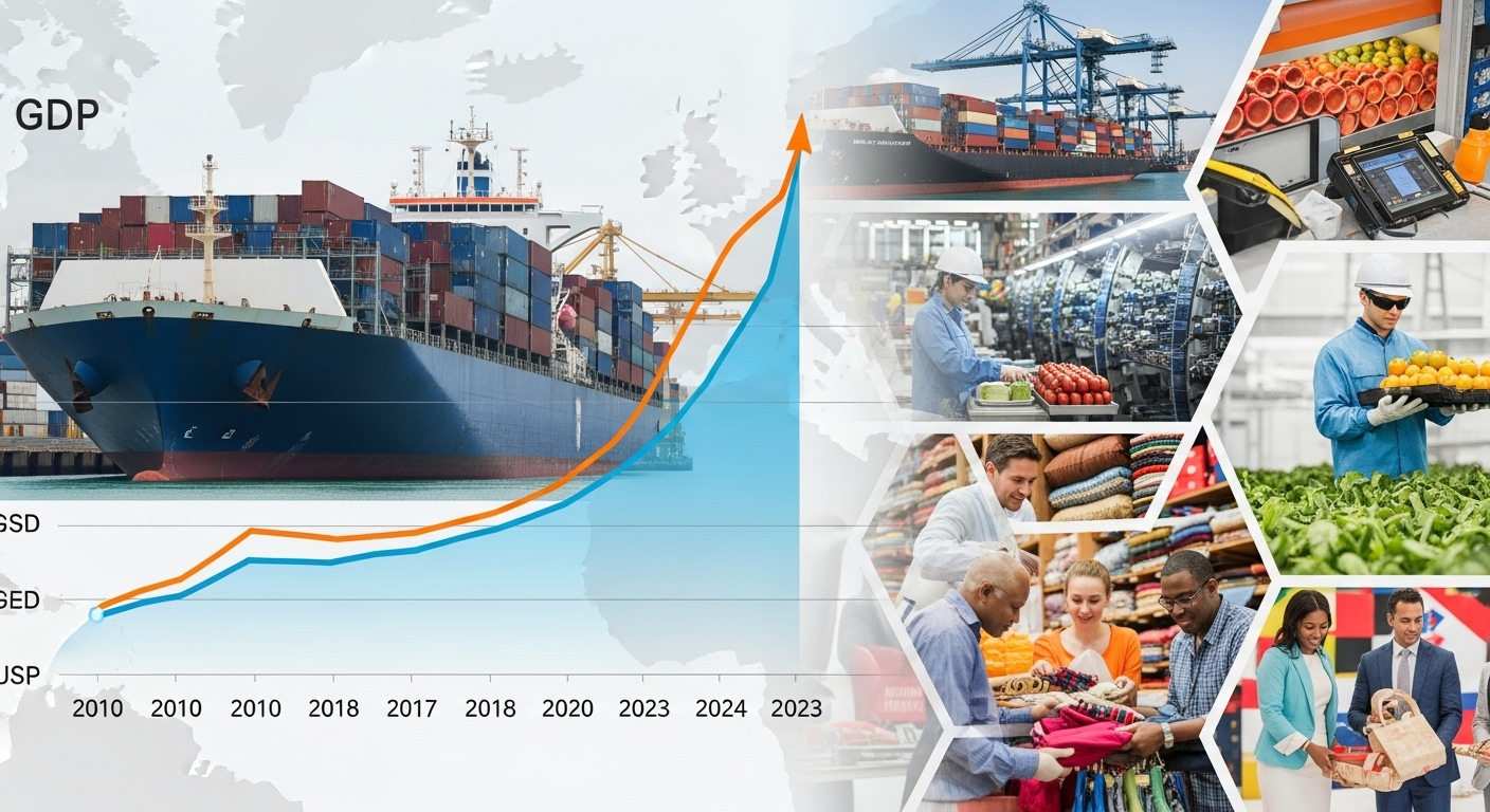 GDP 관련 글인데 GDP 그래프와 수출 관련 이미지를 표현한 그림임.