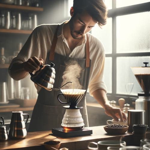 채드왕(Chad Wang)의 하리오 V60 레시피: 쉬운 핸드 드립 방법 소개_커피를 추출하고 있는 남자