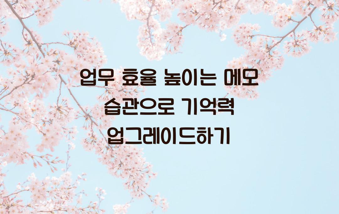  업무 효율 높이는 메모 습관, 기억력 좋아지는 기록의 기술