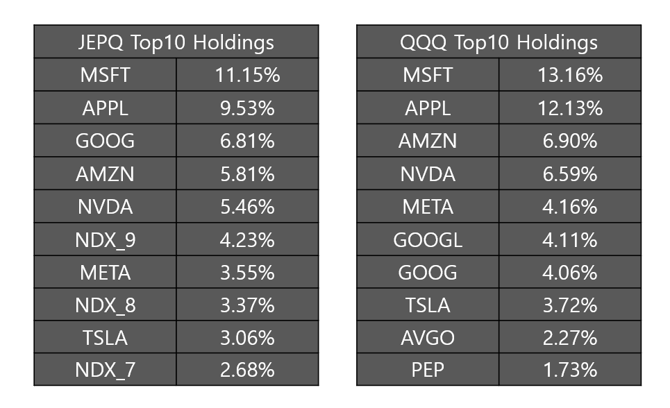 JEPQ, QQQ 상위 10개 종목