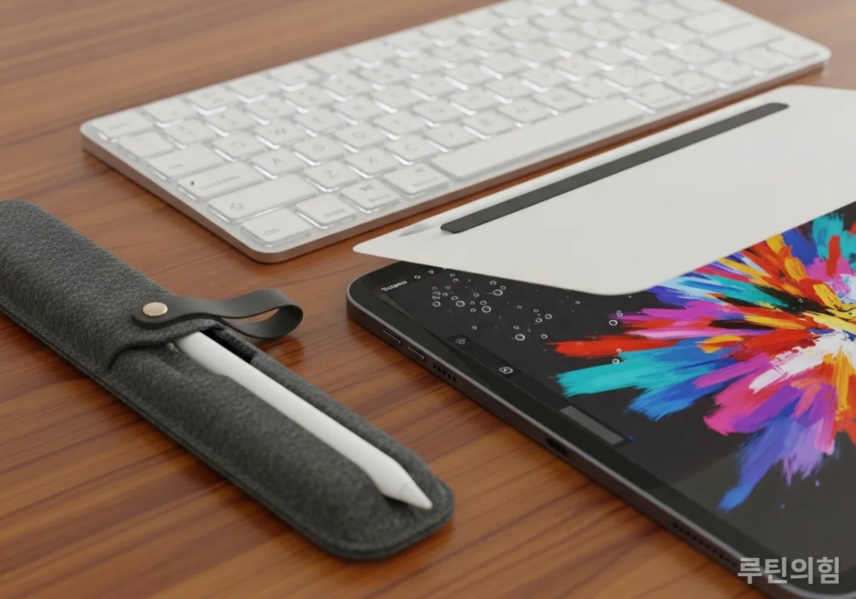 아이패드 탈부착 마그네틱 종이 질감 필름과 투명 키보드 액세서리