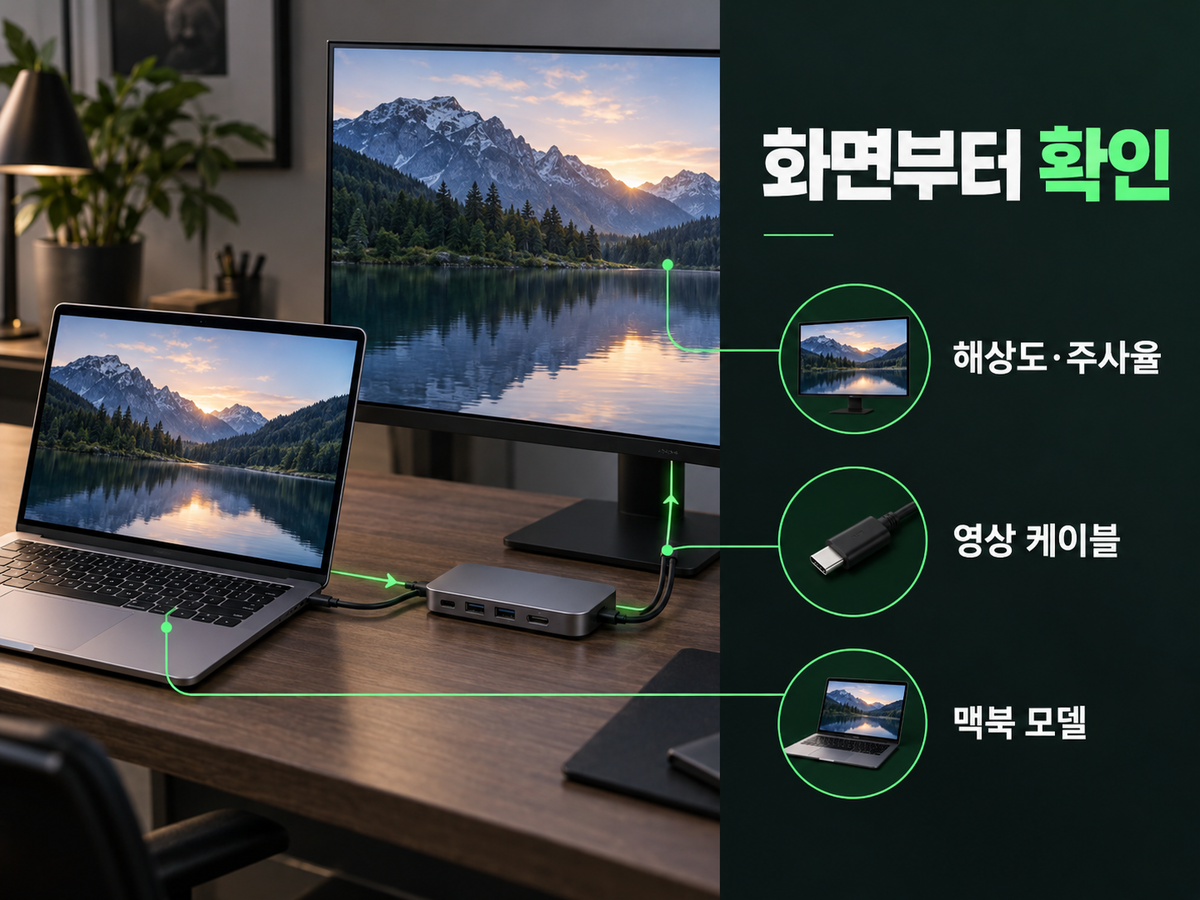 맥북 USB-C 허브를 고를 때 맥북 모델, 화면 해상도·주사율, 영상 케이블을 먼저 확인하는 연결 경로