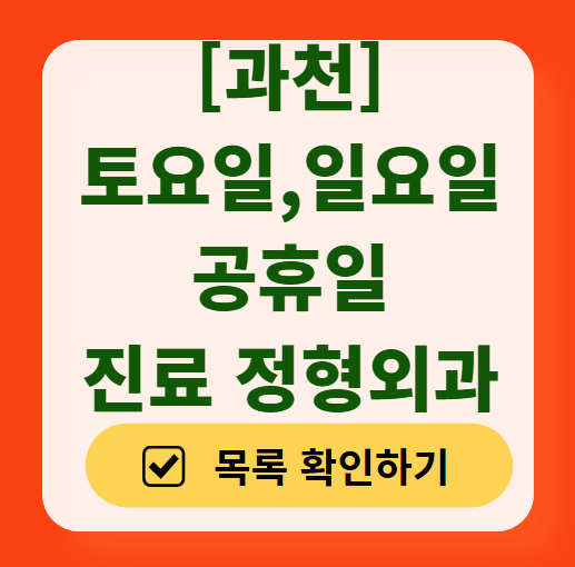 과천 일요일 문 여는 정형외과 목록 ❘ 토요일, 주말, 공휴일 진료 영업 병원 리스트