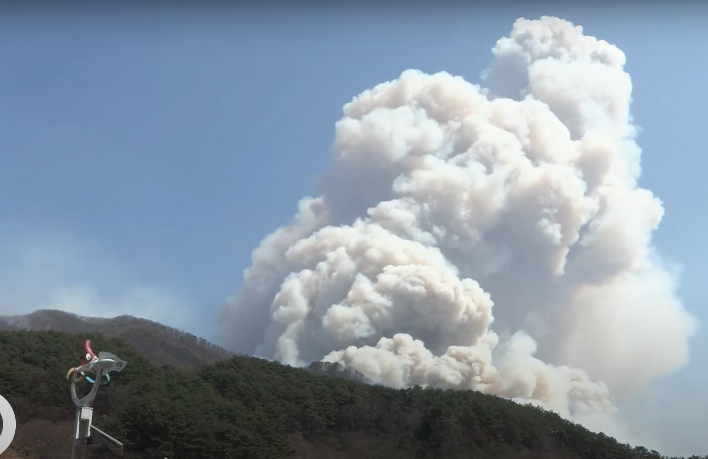 산불로 인한 연기가 마치 화산이 터진 것처럼 치솟고 있다
