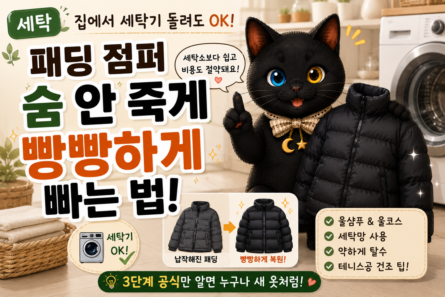 패딩 집에서 세탁기로 빨아도 될까? 숨 죽지 않게 세탁하는 방법