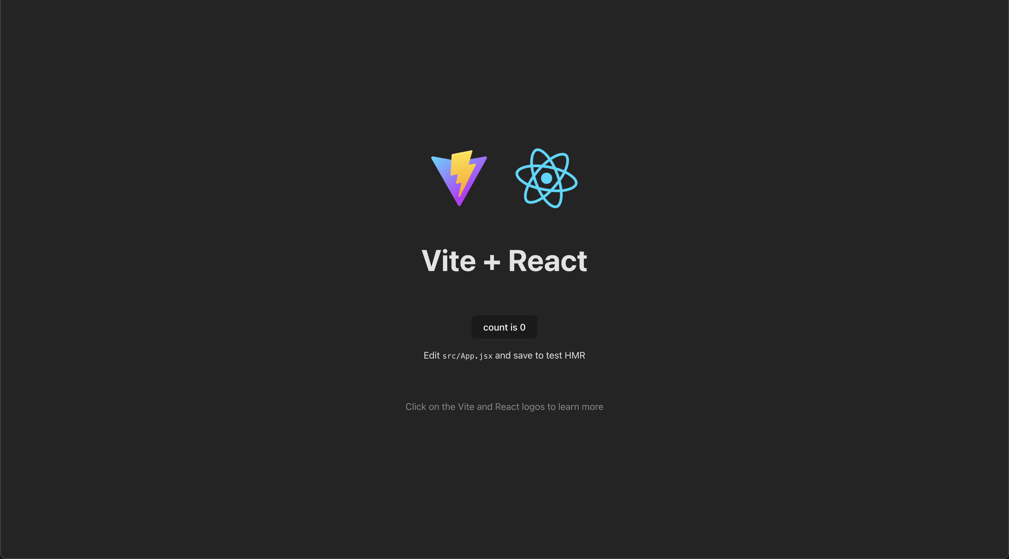 vite react 설정 완료 화면