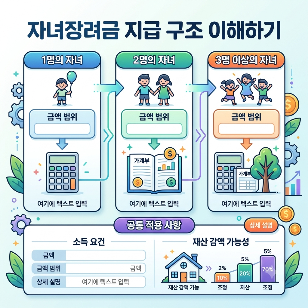 자녀 수별 자녀장려금 금액 범위와 재산 감액 기준 안내