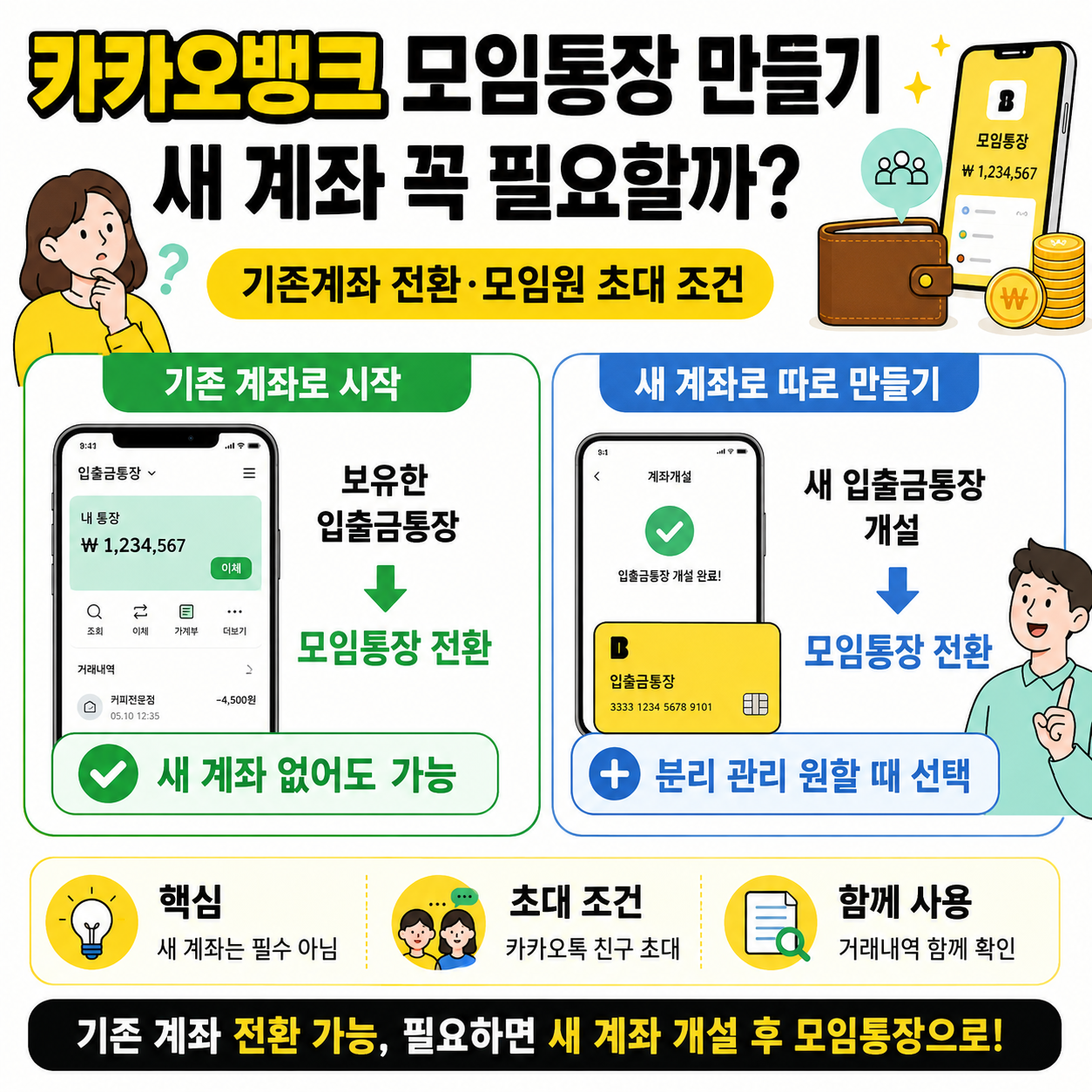 카카오뱅크 모임통장 만들기, 새 계좌 꼭 필요할까? 기존계좌 전환&middot;모임원 초대 조건