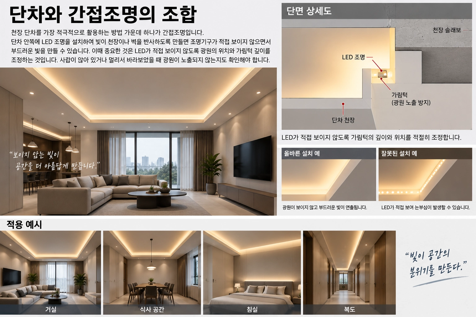 단차와 간접조명의 조합