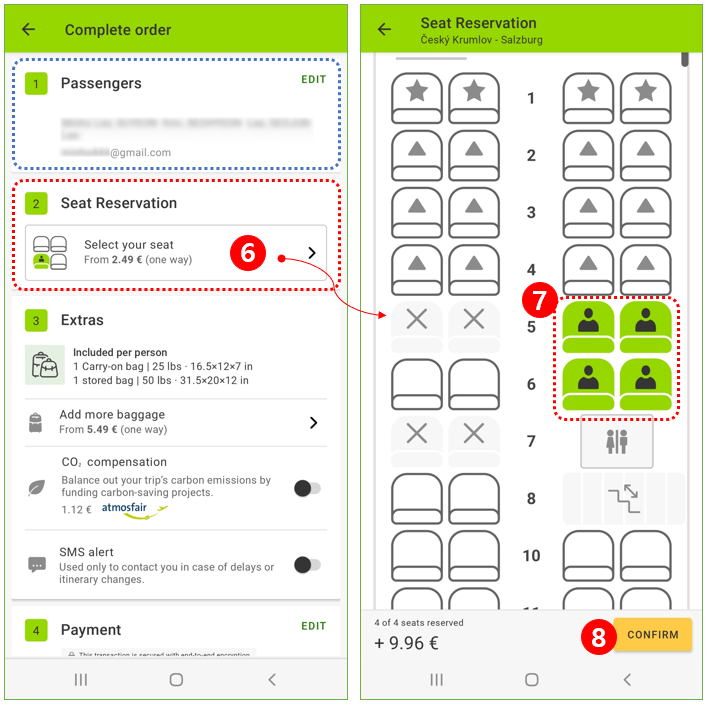 FlixBus 모바일 앱(안드로이드) 예약 과정 - 좌석 지정하기