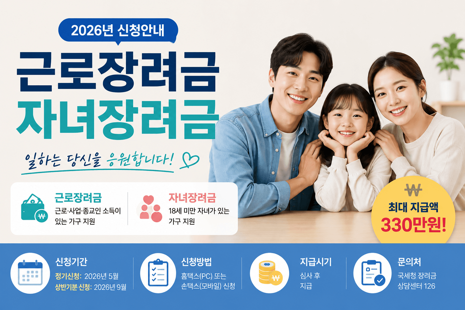 2026년 근로장려금, 자녀장려금 신청안내 이미지