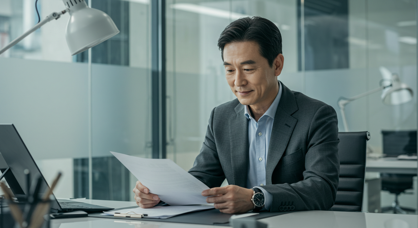 사무실에 앉아 있는 50대 남성