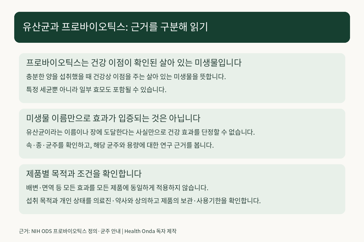 프로바이오틱스 정의와 유산균·균주별 건강 효과 근거를 구분하는 안내