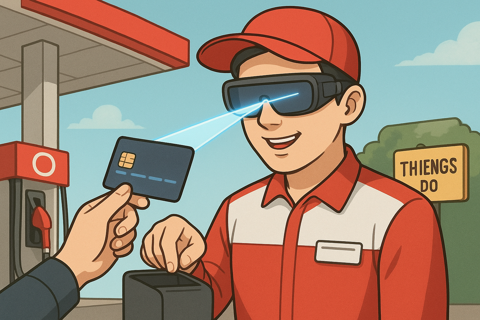 특수안경으로 신용카드 스캔, 범죄, 주유소,