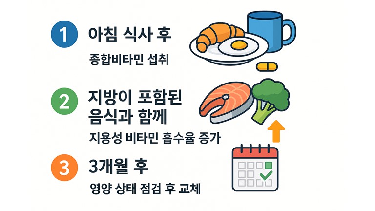 종합비타민 섭취 루틴과 흡수율 가이드 인포그래픽