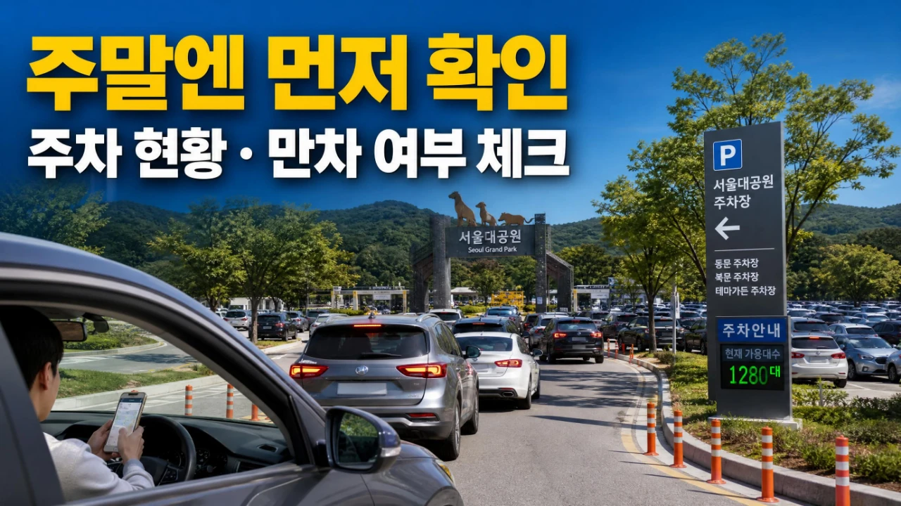 주말 서울대공원 주차장 진입로에 차량이 몰린 모습