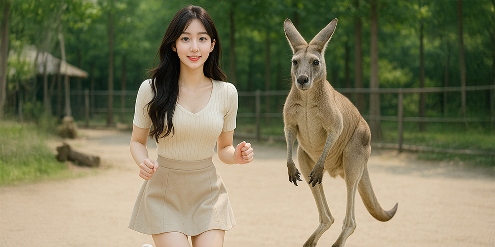 캥거루와 같이 뛰는 사람