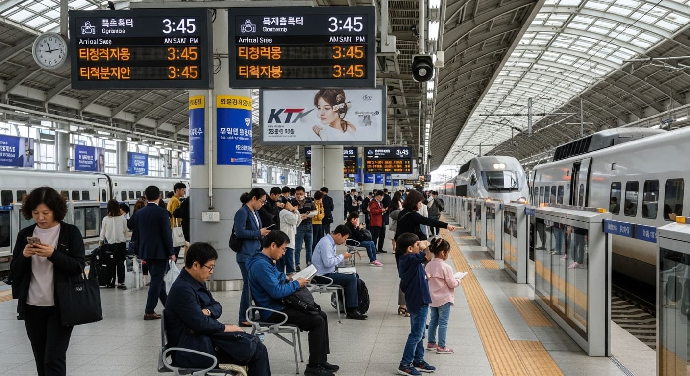 추석 귀성객으로 붐비는 기차역 대합실