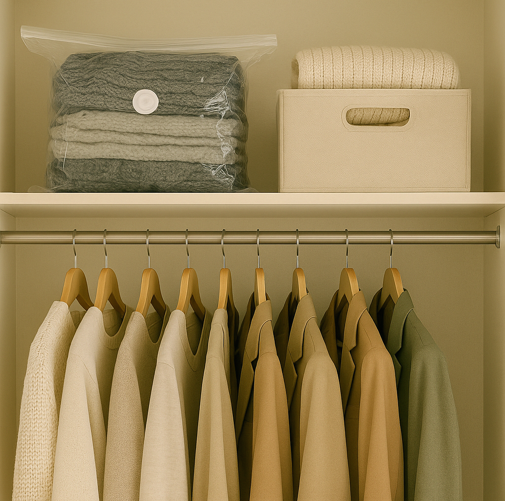 계절별로 옷을 회전 정리한 드레스룸