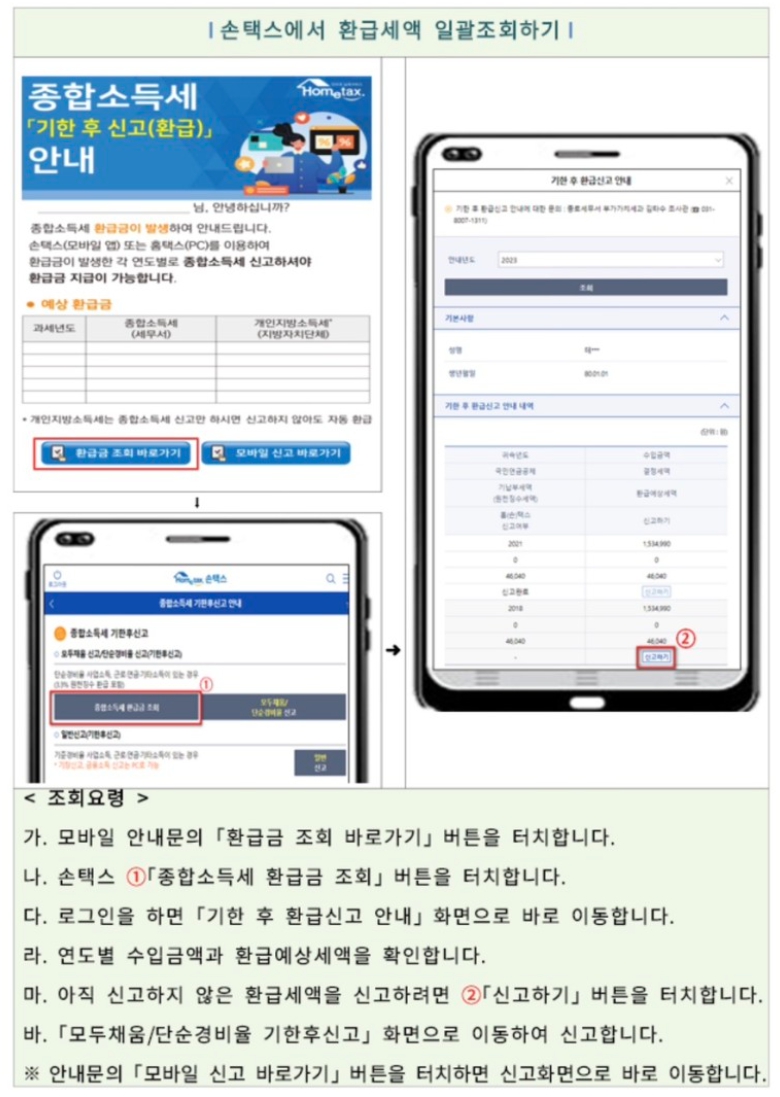 소득세 환급금 손택스 조회