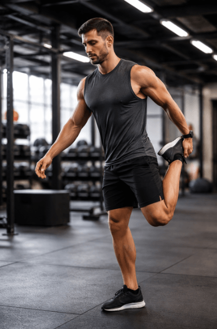 운동전 스트레칭 하는 남자