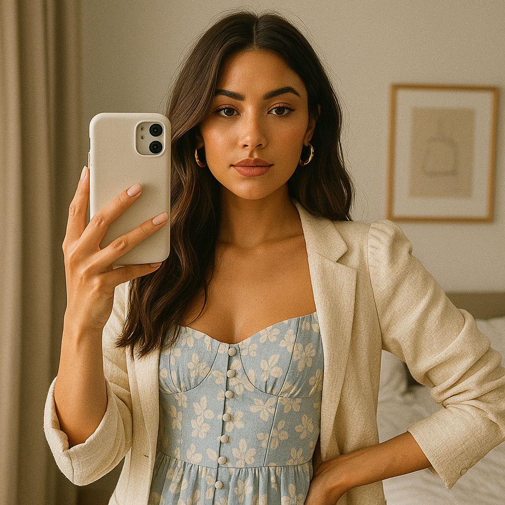 셀카를 찍고 있는 여자 인플루언서