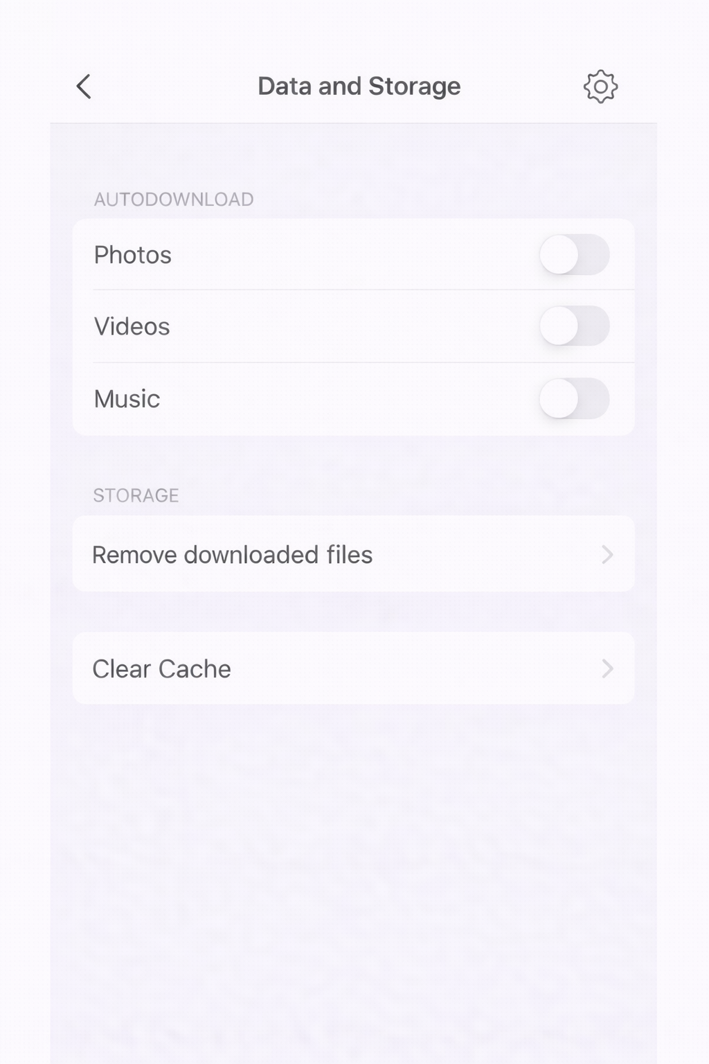 카카오톡 설정 데이터 및 저장공간 화면에서 캐시 삭제와 자동 다운로드 옵션