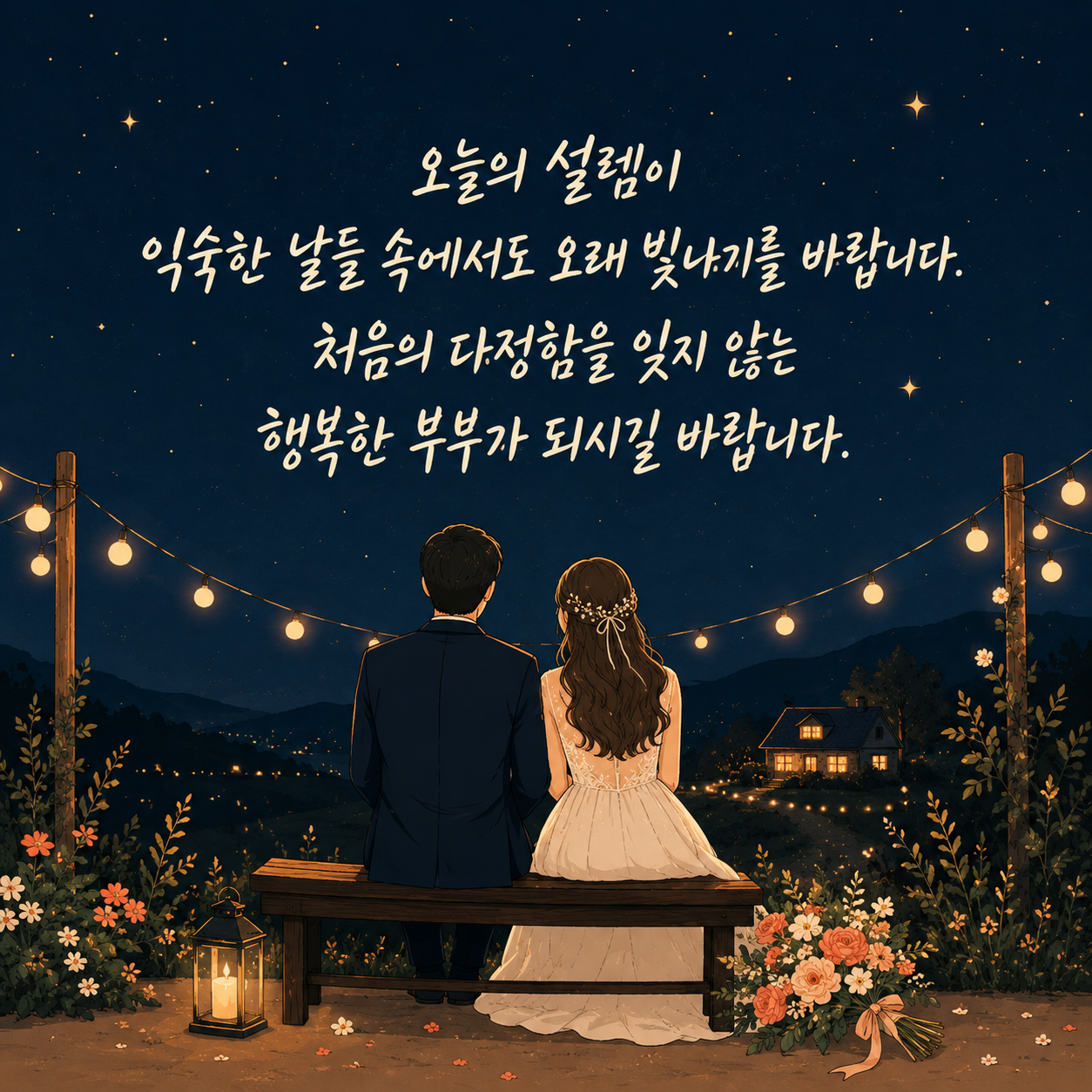 결혼 축하 문구 4 - 처음의 설렘과 다정함이 오래 이어지기를 바라는 결혼 축하 글귀