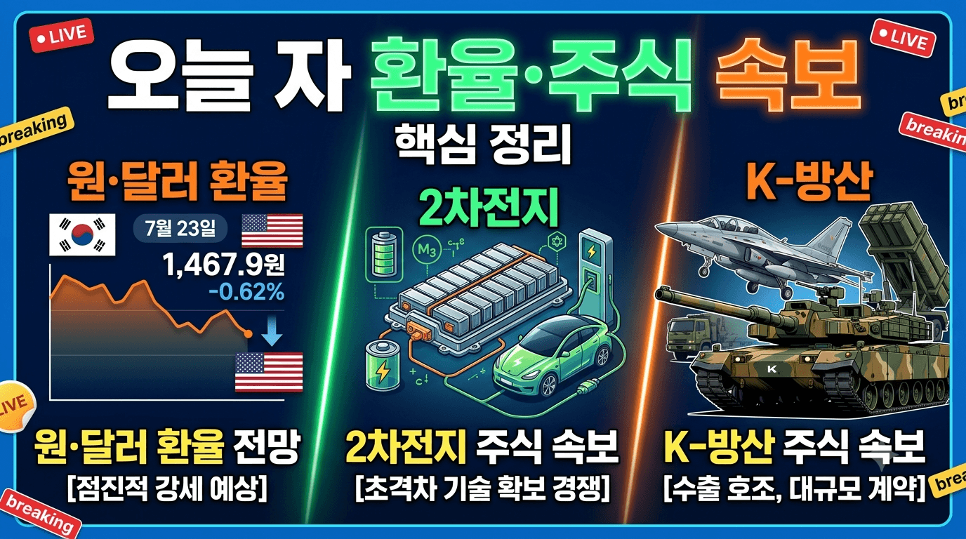 오늘 자 원달러 환율 전망과 2차전지·K방산 주식 속보 정리