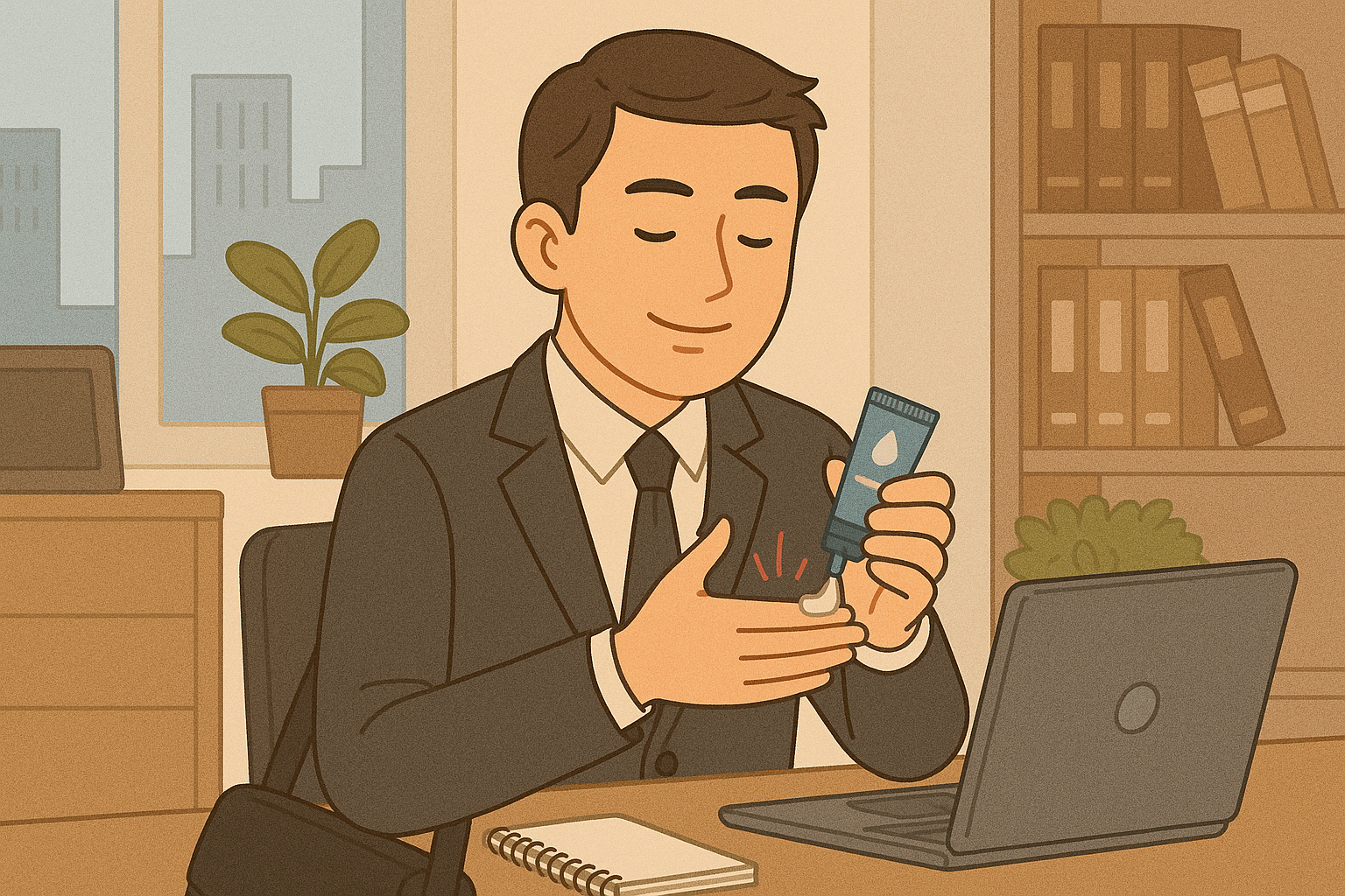 사무실에서 핸드크림을 바르는 직장인