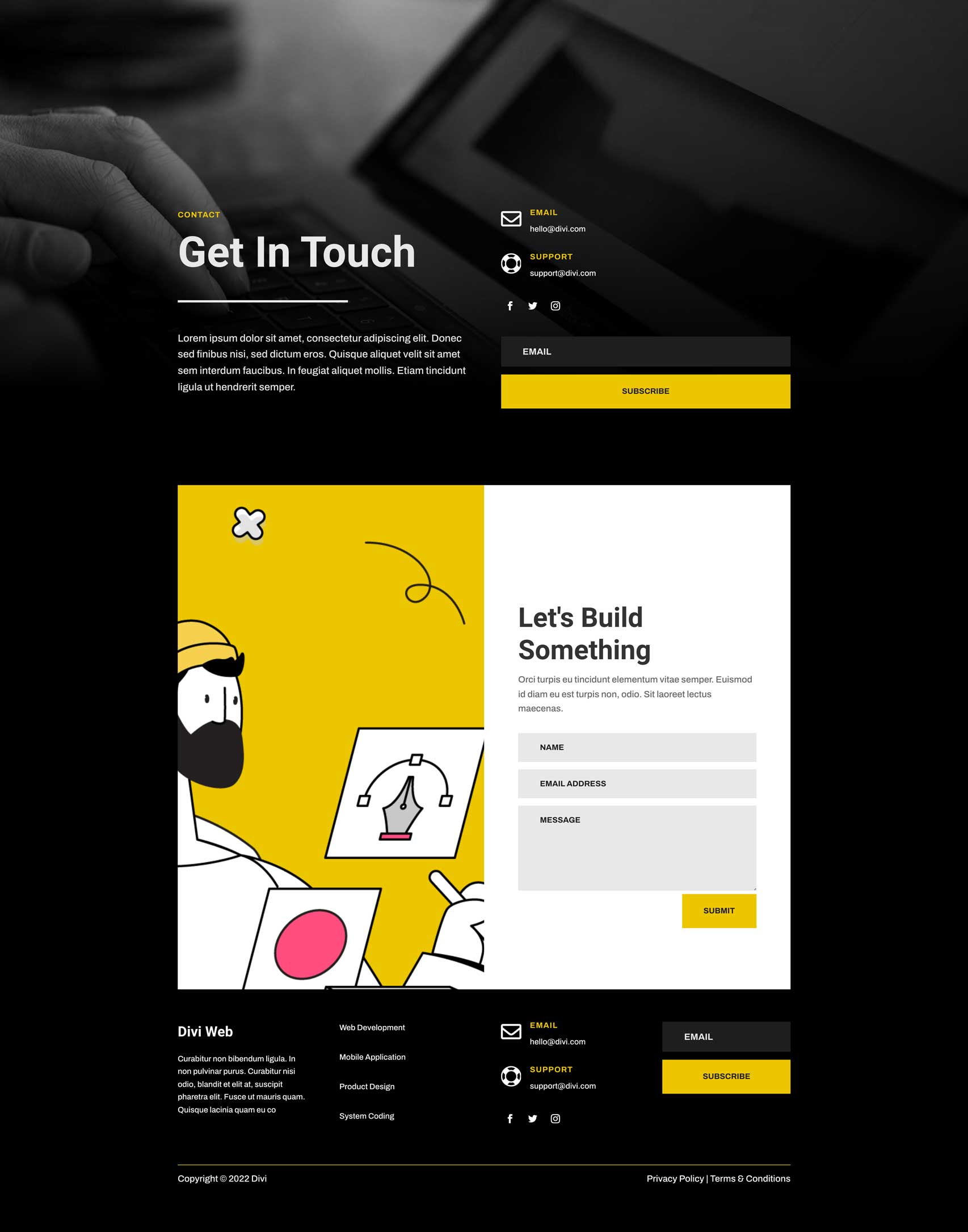 워드프레스 Divi 테마용 무료 웹 개발자 레이아웃 팩(Web Developer Layout Pack) 다운로드 - 문의 페이지