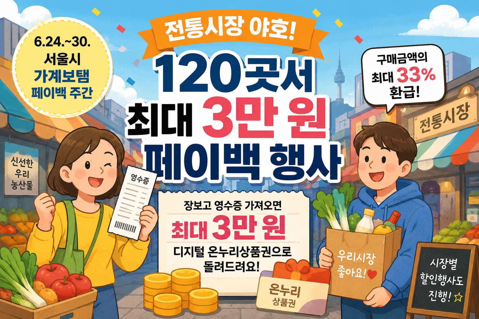 서울 전통시장 페이백 행사 총정리! 최대 3만 원 환급받는 방법 (2026 가계보탬 페이백 주간)