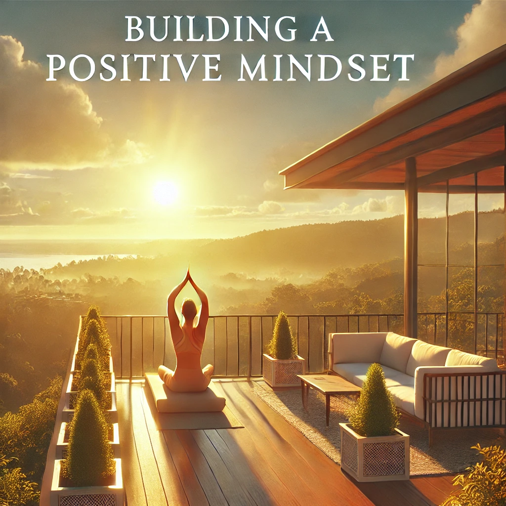 아름다운 풍경이 보이는 발코니에서 아침 햇살을 받으며 요가를 즐기는 사람&amp;#44; 평온하고 활기찬 기운이 느껴지는 장면