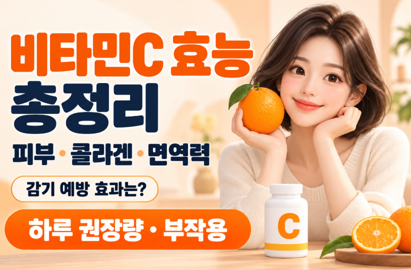 비타민C 효능 총정리｜피부 미백&middot;콜라겐&middot;면역력&middot;감기 예방 효과&middot;하루 권장량&middot;부작용
