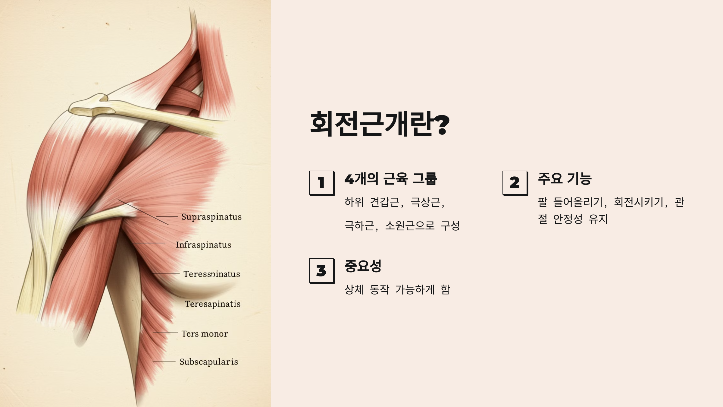 회전근개의 근육들과 그 주요 기능 설명