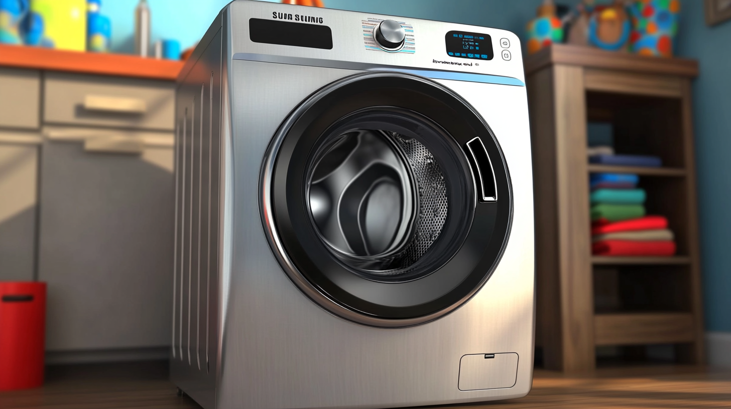 삼성 WF2417HDEEC 세탁기가 현대적 가정에서 세련된 디자인과 스마트 기능으로 돋보이는 장면.