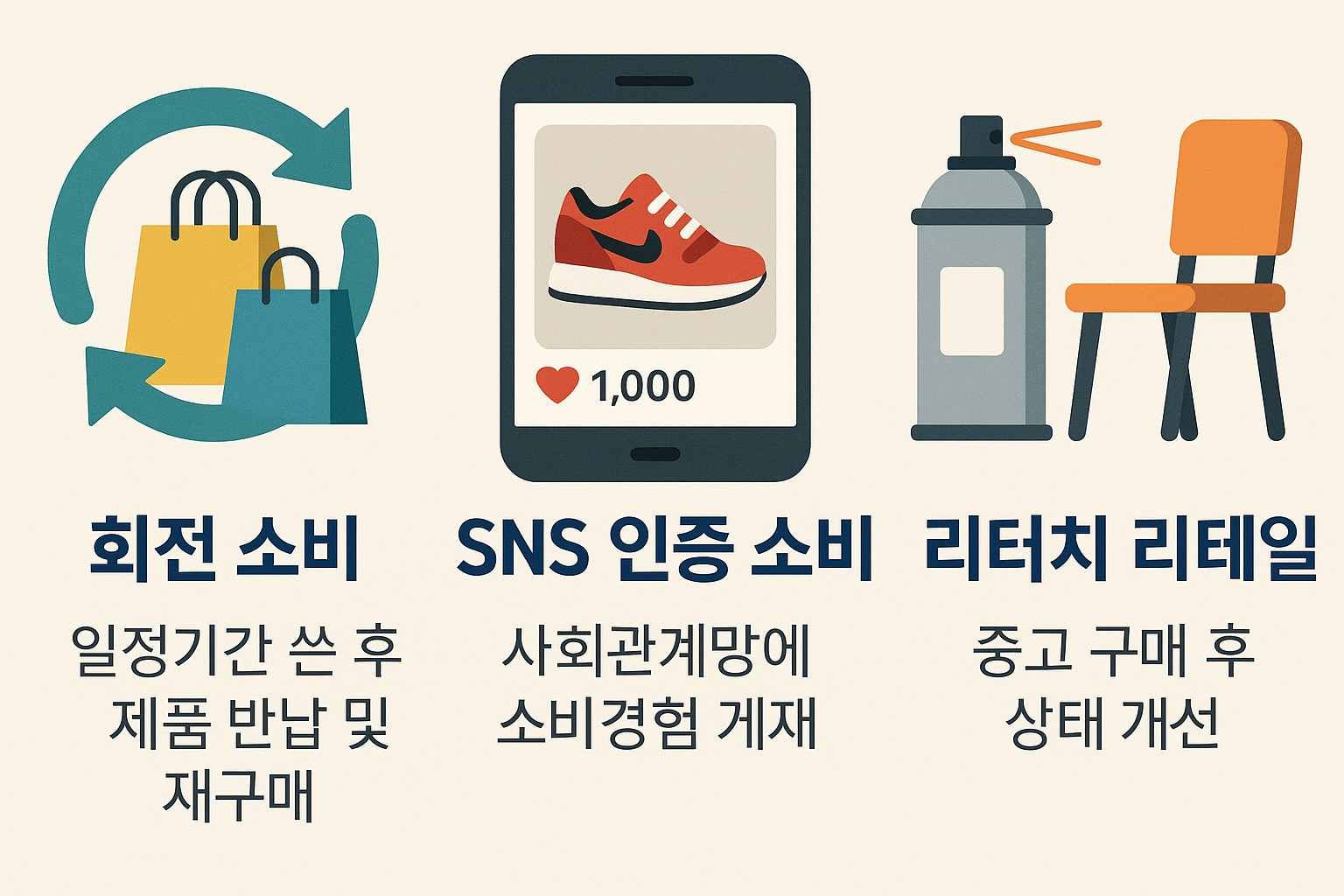 회전 소비, 리터치 리테일, SNS 인증 소비
소셜 인증, 회전 소비, 리터치 소비 이미지 조합 인포그래픽