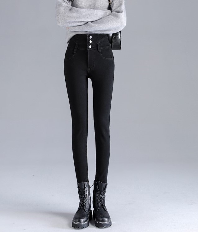 pt2068 여성기모바지 빅사이즈 하이웨스트 기모 스키니진 데님 청바지