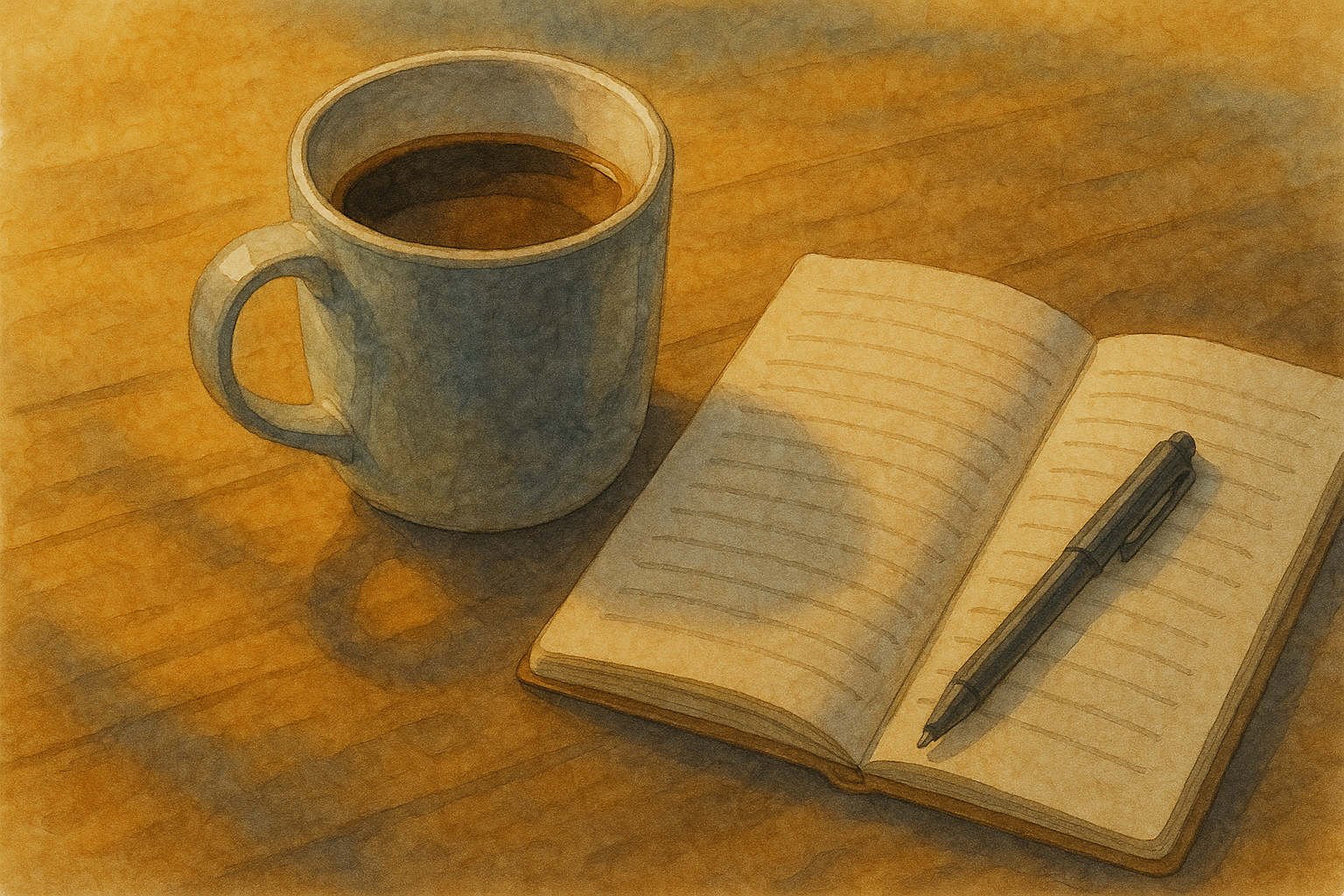 따뜻한 커피와 노트북