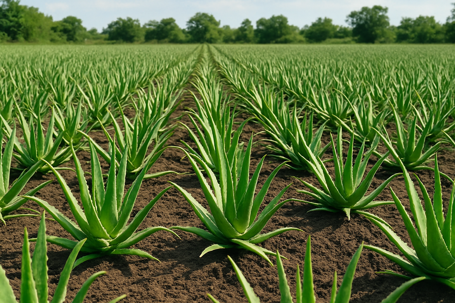 알로에 농장에 많은 알로에를 재배하고 있는 이미지