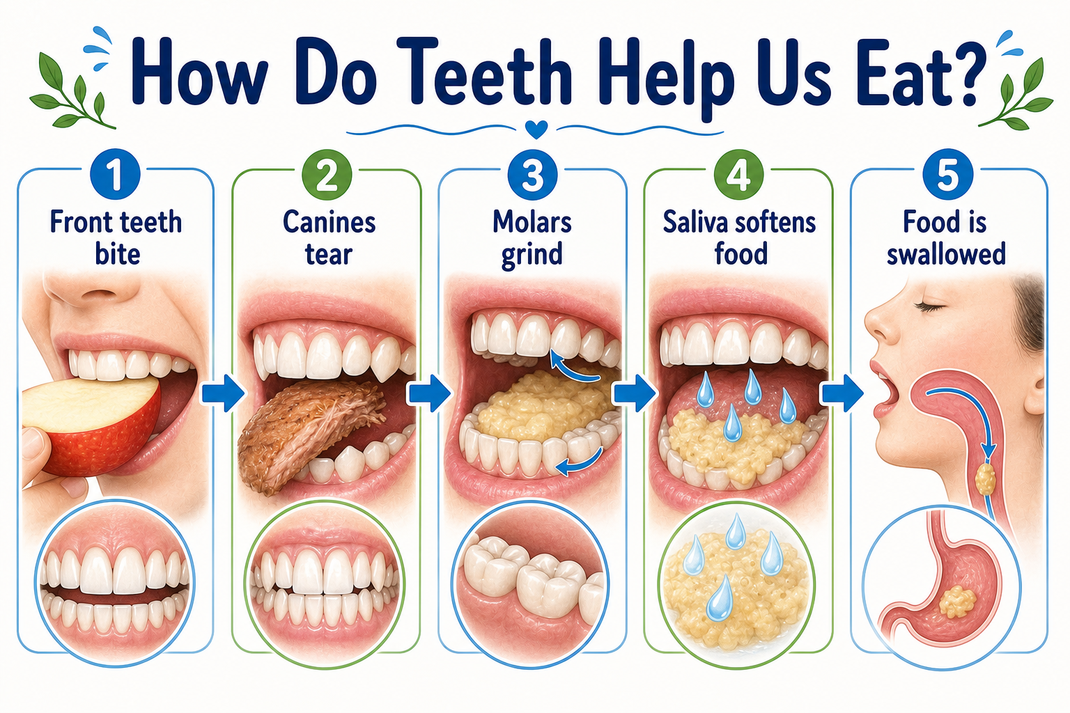 Infographic explaining how teeth help us eat