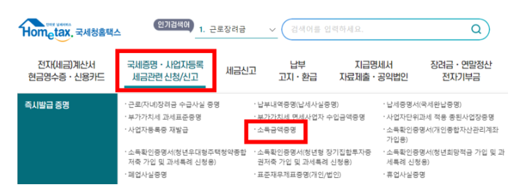 소득금액증명원 인터넷 발급 및 발급방법 발급처 발급시기 안내